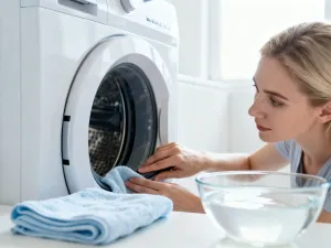 Dłoń ustawiająca pokrętło na panelu sterowania nowoczesnego piekarnika w jasnej kuchni.